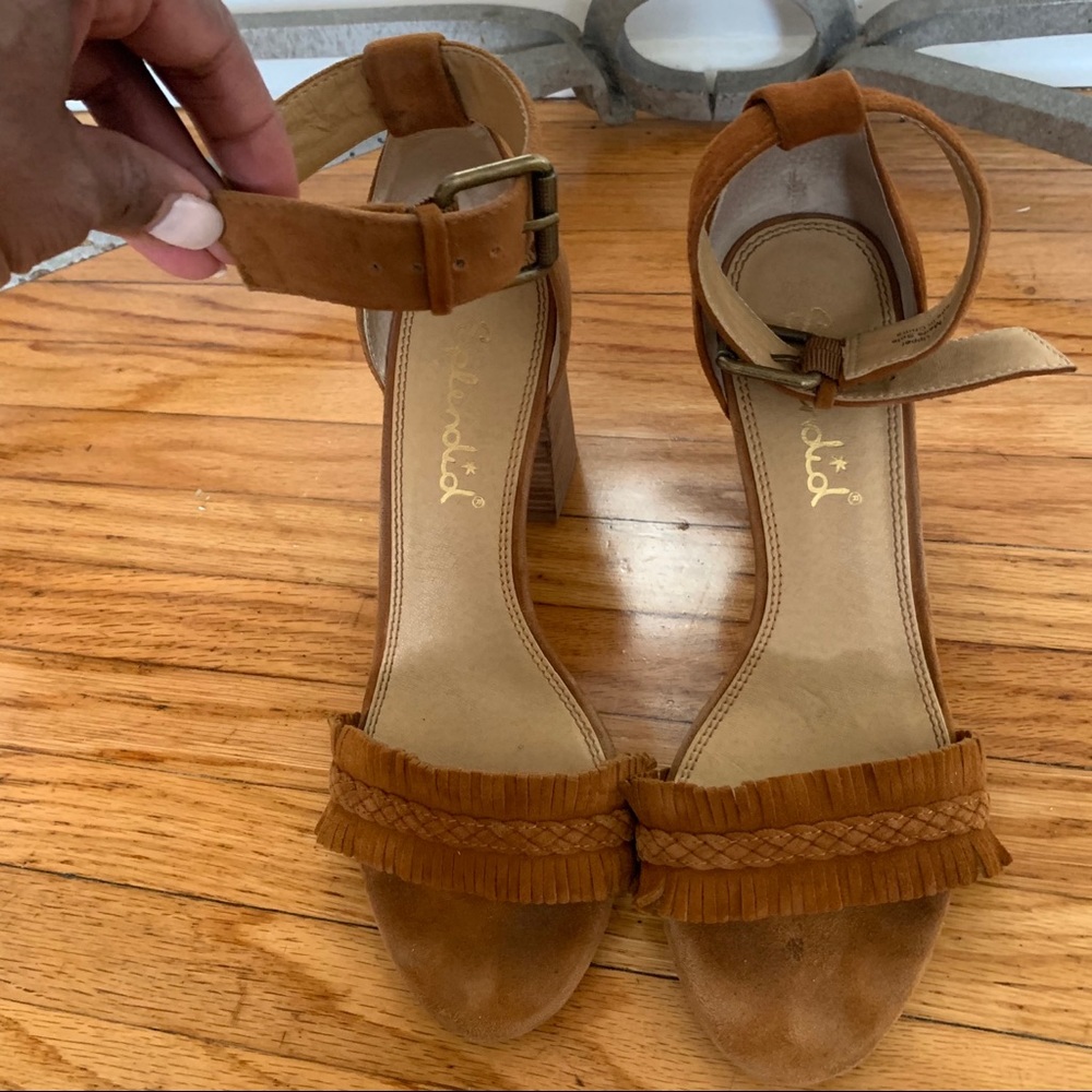 SPLENDID Women’s Suede Fringe Detail Heeled Sandal